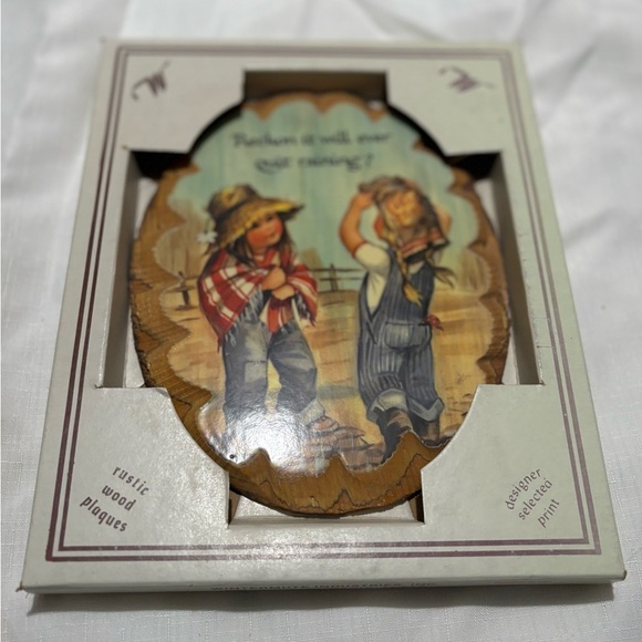 Rustic Wood Plaque with Country Kids Design - Picture 1 of 7